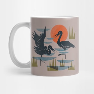Cranes Wading At Sunset Mug